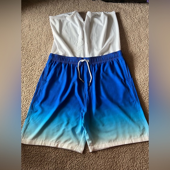 NWT LUCOWEE Mens Swim Trunks with Compression Liner Anti Chafe Sz XL Blue White - Picture 5 of 10